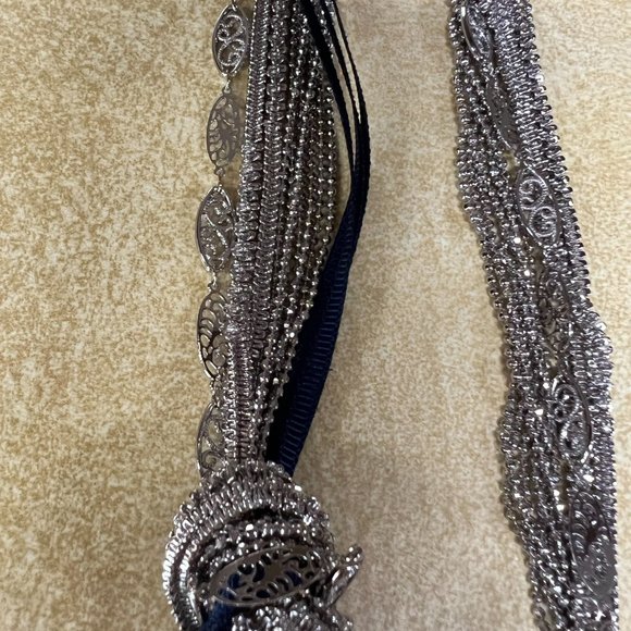 NWT! Loft Silver and Navy Fabric Knot Necklace - 29 inches - Picture 3 of 3